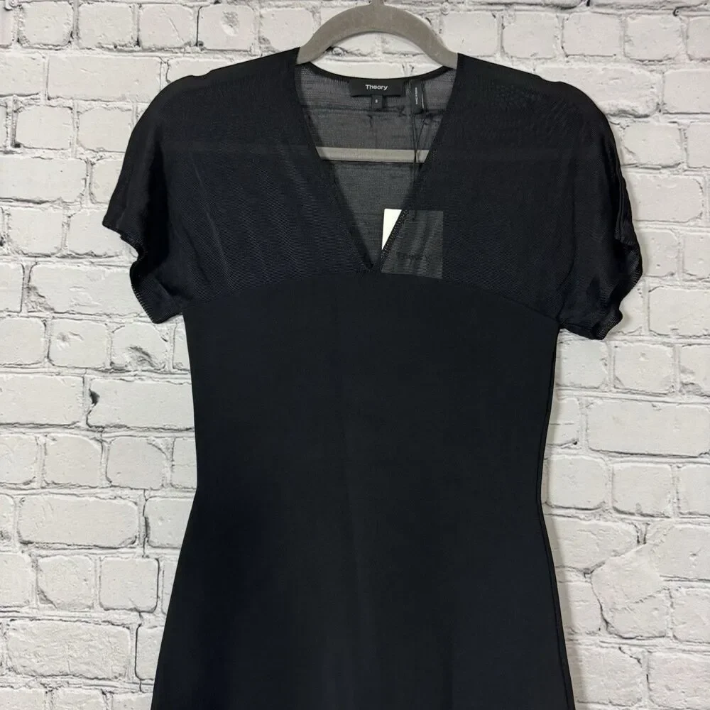 NWT Theory Kimono Illusion Fitted Dress in Black Glossed Women Size Small S LBD - Picture 6 of 16